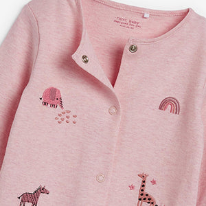 Pink Safari Animals 3 Pack Embroidered Detail Sleepsuits (0-18mths) - Allsport