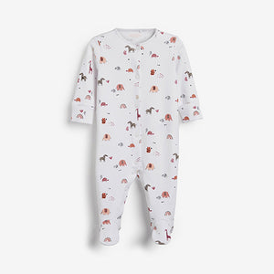 Pink Safari Animals 3 Pack Embroidered Detail Sleepsuits (0-18mths) - Allsport