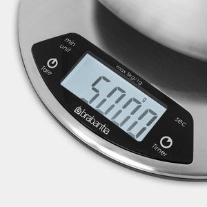 Brabantia Digital Kitchen Scales, Round Matt Steel - Allsport