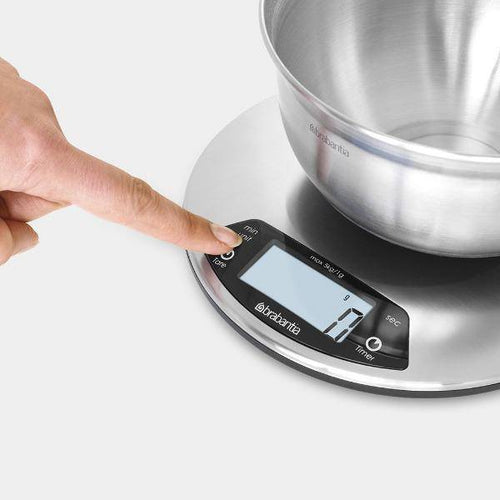 Brabantia Digital Kitchen Scales, Round Matt Steel - Allsport
