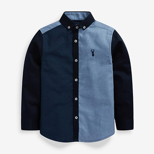 Blue Oxford Colourblock Shirt (3-12yrs) - Allsport