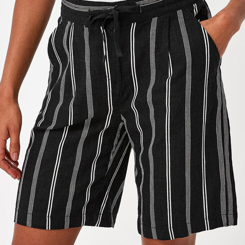 Black and White Stripe Linen Blend Knee Shorts - Allsport