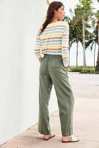 Khaki Linen Blend Wide Leg Trousers - Allsport