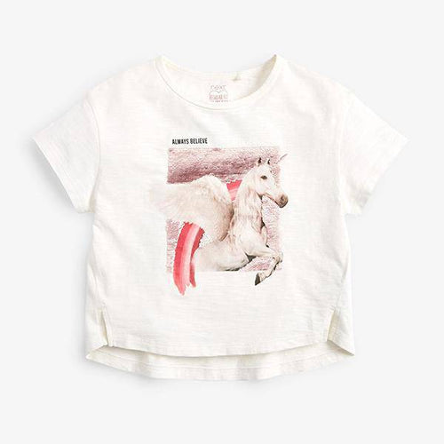 White Flippy Sequin Unicorn T-Shirt (3-12yrs) - Allsport