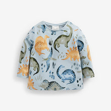 Load image into Gallery viewer, Blue 3 Pack Dino Long Sleeve T-Shirts (0mths-18mths) - Allsport

