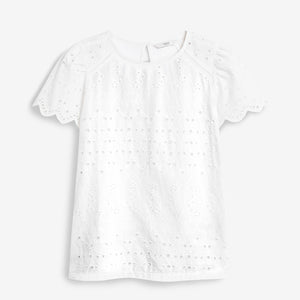 White Broderie T-Shirt - Allsport