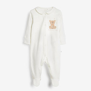 3 Pack Delicate Appliqué Baby Tan Bear Sleepsuits (0-9mths) - Allsport