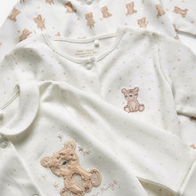 Load image into Gallery viewer, 3 Pack Delicate Appliqué Baby Tan Bear Sleepsuits (0-9mths) - Allsport
