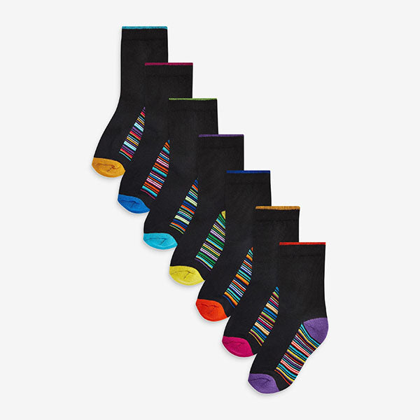 Black Bright Stripe 7 Pack Cotton Rich Cushioned Socks - Allsport