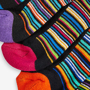 Black Bright Stripe 7 Pack Cotton Rich Cushioned Socks - Allsport