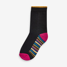 Load image into Gallery viewer, Black Bright Stripe 7 Pack Cotton Rich Cushioned Socks - Allsport
