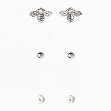 Load image into Gallery viewer, Silver Tone Bee Stud Earrings Pack
