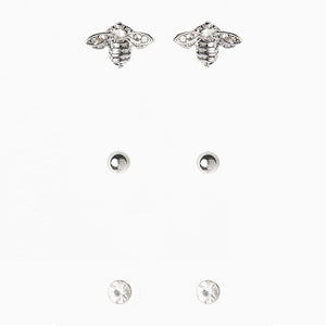 Silver Tone Bee Stud Earrings Pack