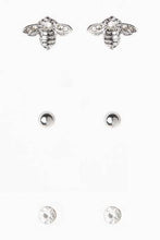 Load image into Gallery viewer, Silver Tone Bee Stud Earrings Pack - Allsport

