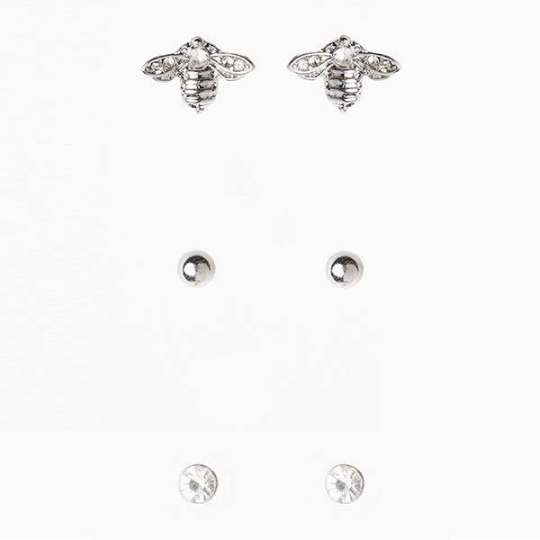 Silver Tone Bee Stud Earrings Pack