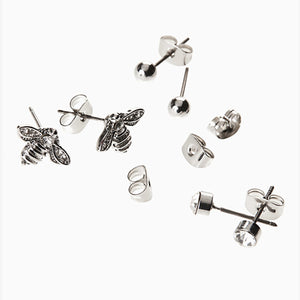 Silver Tone Bee Stud Earrings Pack - Allsport