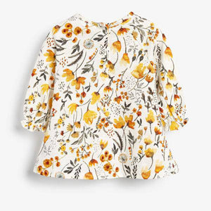 Ochre/Cream 2 Pack Smock Floral Tunic ( First Size -18 mths) - Allsport