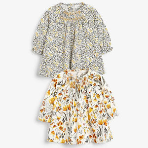 Ochre/Cream 2 Pack Smock Floral Tunic ( First Size -18 mths) - Allsport