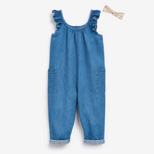 Load image into Gallery viewer, Denim Mid Blue Playsuit With Printed Headband (3mths-6yrs) - Allsport
