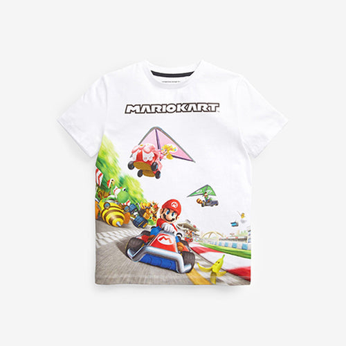 White Mario Kart Gaming License T-Shirt (3-12yrs) - Allsport