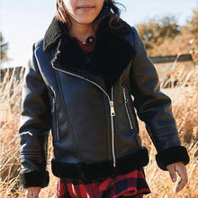 Load image into Gallery viewer, Black PU Faux Fur Lined Biker Jacket (3-12yrs) - Allsport
