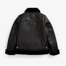 Load image into Gallery viewer, Black PU Faux Fur Lined Biker Jacket (3-12yrs) - Allsport
