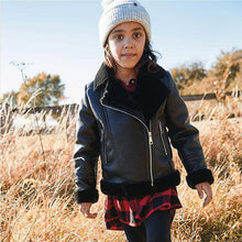 Load image into Gallery viewer, Black PU Faux Fur Lined Biker Jacket (3-12yrs) - Allsport
