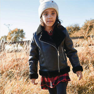 Black PU Faux Fur Lined Biker Jacket (3-12yrs) - Allsport