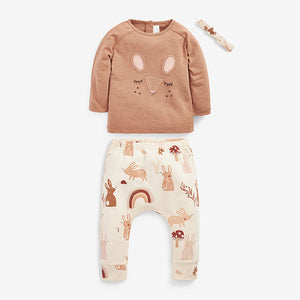 Brown / Creamy Bunny Baby T-Shirt, Leggings And Headband Set (0mths-18mths) - Allsport