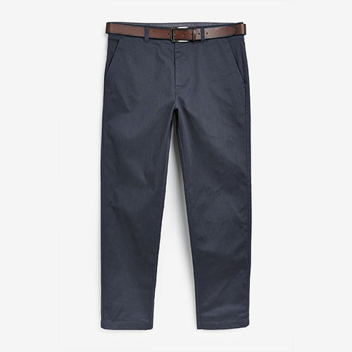 Blue Straight Fit Belted Geo Print Chino Trousers - Allsport