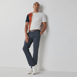 Blue Straight Fit Belted Geo Print Chino Trousers - Allsport