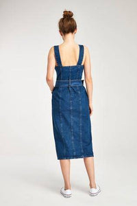 Dark Blue Fitted Belted Denim Dress - Allsport