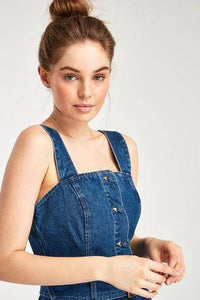 Dark Blue Fitted Belted Denim Dress - Allsport