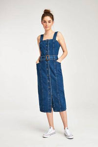 Dark Blue Fitted Belted Denim Dress - Allsport