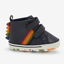 Load image into Gallery viewer, Navy Rainbow Pram Two Strap Baby Boots (0-18mths)
