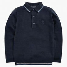Load image into Gallery viewer, Navy Textured Knitted Polo Shirt (3-12yrs) - Allsport
