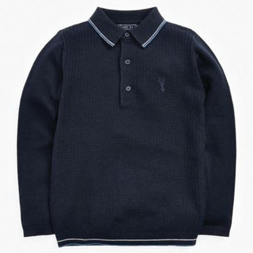 Navy Textured Knitted Polo Shirt (3-12yrs) - Allsport