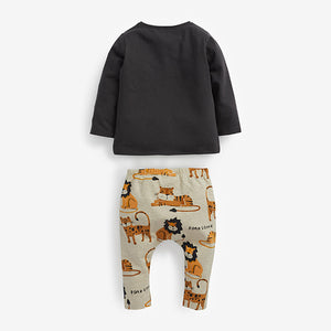 Baby 2 Pack Dark Grey Lion T-Shirt & Leggings Set (0mths-18mths) - Allsport