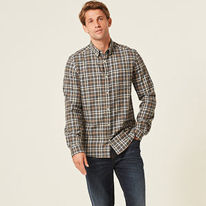 Grey/Neutral Signature Brushed Flannel Check Shirt