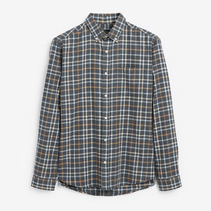 Grey/Neutral Signature Brushed Flannel Check Shirt