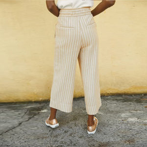 Neutral Stripe Linen Blend Slouch Culottes - Allsport