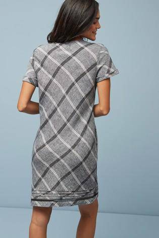 GREY CHECK LINEN BLEND T-SHIRT DRESS - Allsport