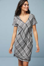 Load image into Gallery viewer, GREY CHECK LINEN BLEND T-SHIRT DRESS - Allsport
