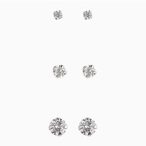 Sterling Silver Crystal Stud Earrings 3 Pack