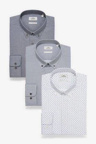 Grey Regular Fit Textured And Print Shirts Three Pack - Allsport