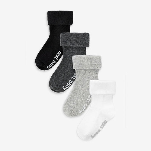 Monochrome 4 Pack Baby Socks (0mths-2yrs) - Allsport