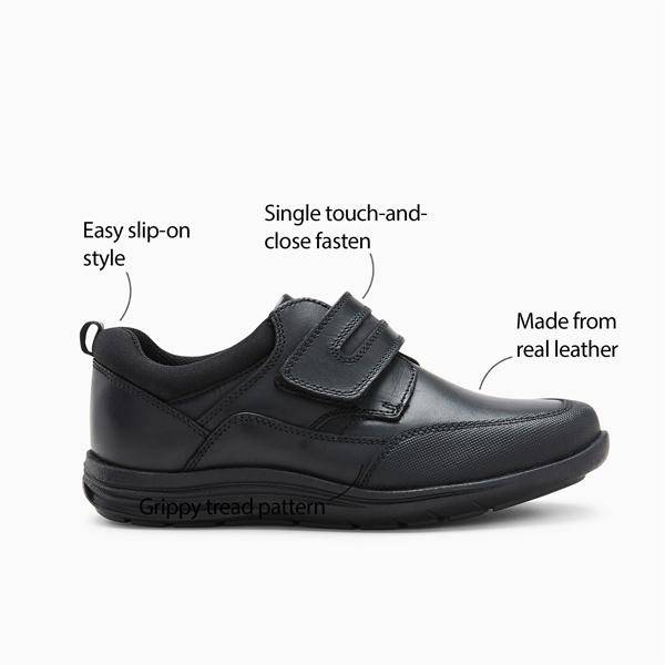 Black Leather Single Strap Shoes (Older) - Allsport