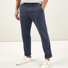 Load image into Gallery viewer, Blue Textured Slim Fit Cotton Chino Trousers - Allsport
