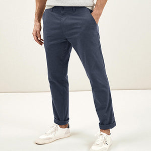 Blue Textured Slim Fit Cotton Chino Trousers - Allsport