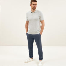 Load image into Gallery viewer, Blue Textured Slim Fit Cotton Chino Trousers - Allsport
